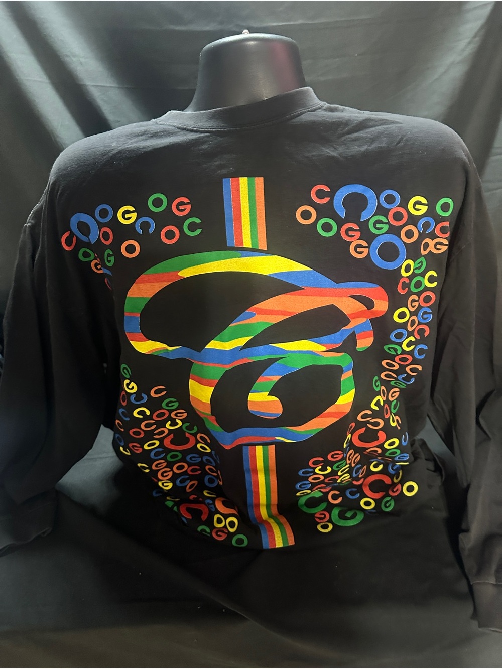 Black Long-Sleeve Graphic Shirt with Rainbow Logo-griffin Y2K-size XL-#560